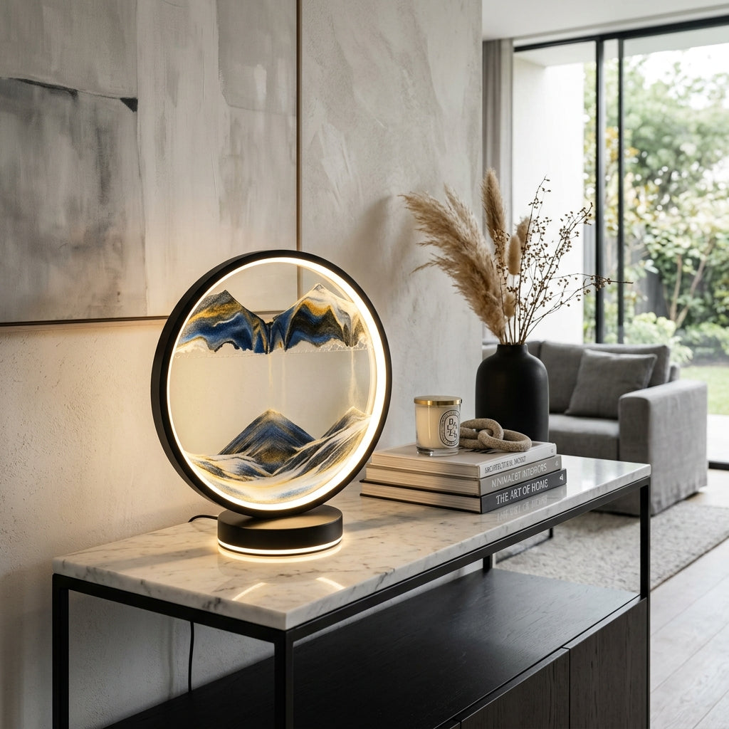 RGB Kinetic Sand Art Table Lamp - Modern Luxury Living Room Display